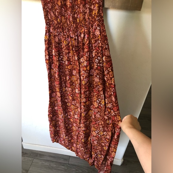 Lark + Grey|Boho burnt orange floral smocked midi dress, size large•••sleeveless - Picture 6 of 10
